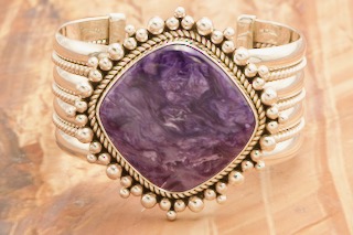 Artie Yellowhorse Genuine Charoite Sterling Silver Bracelet